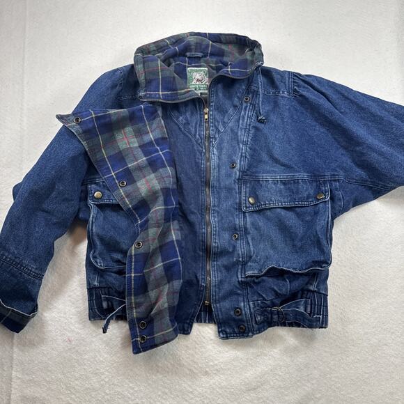 Vintage Jean Oversized Bomber Jacket with Tartan Plaid Lining Boyfriend - Picture 12 of 16